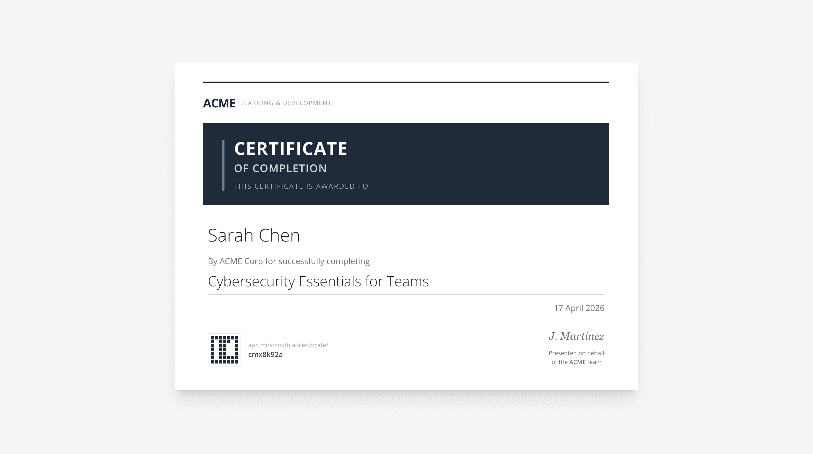 Completion certificate