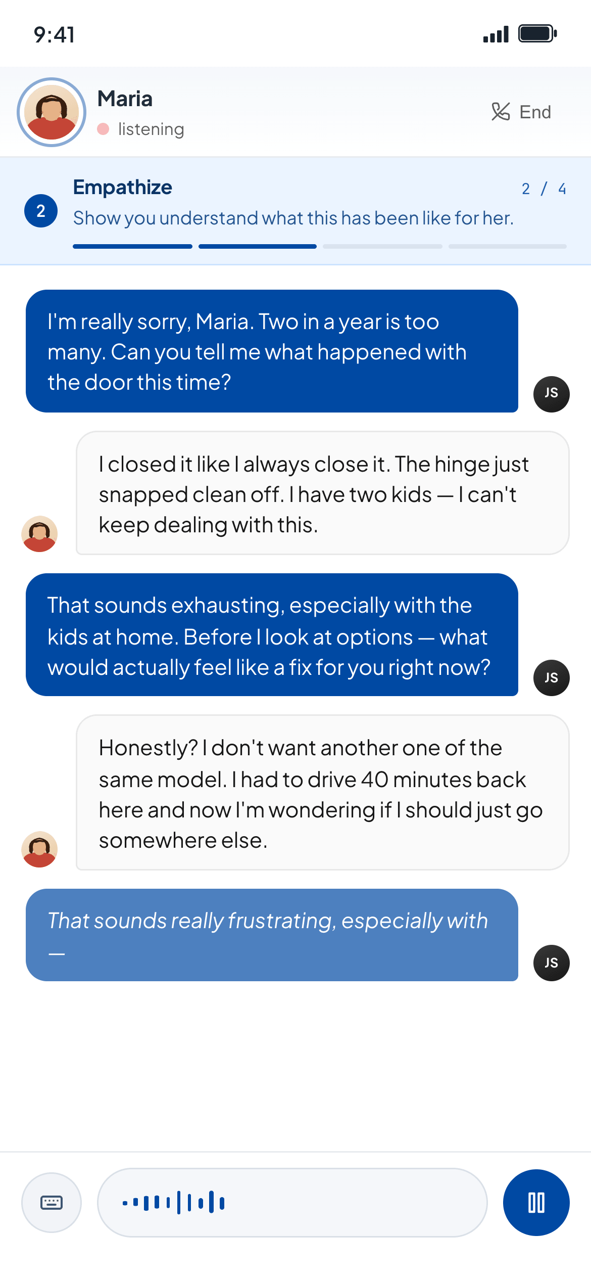 Voice-based live conversation practice with Maria