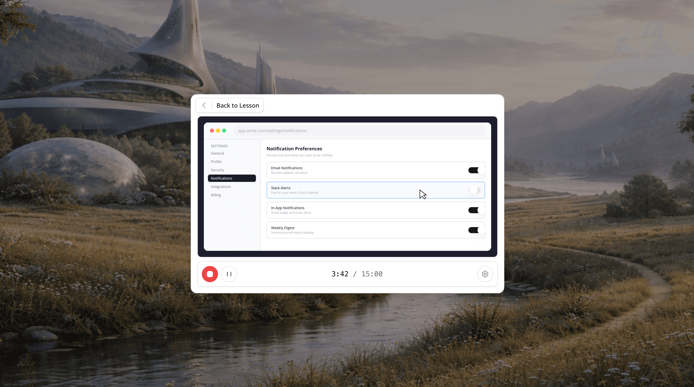 Screen recording interface