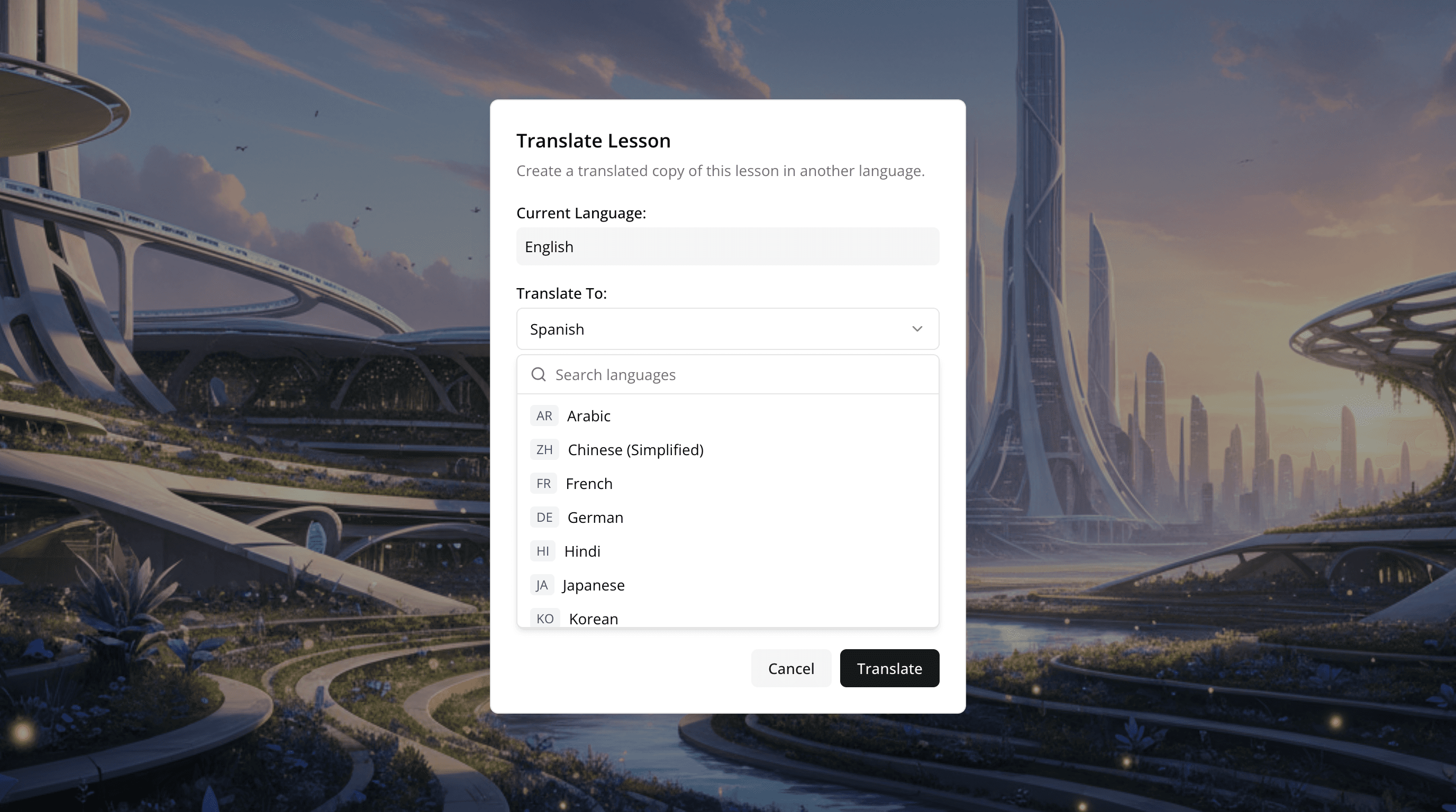 One-click translation interface