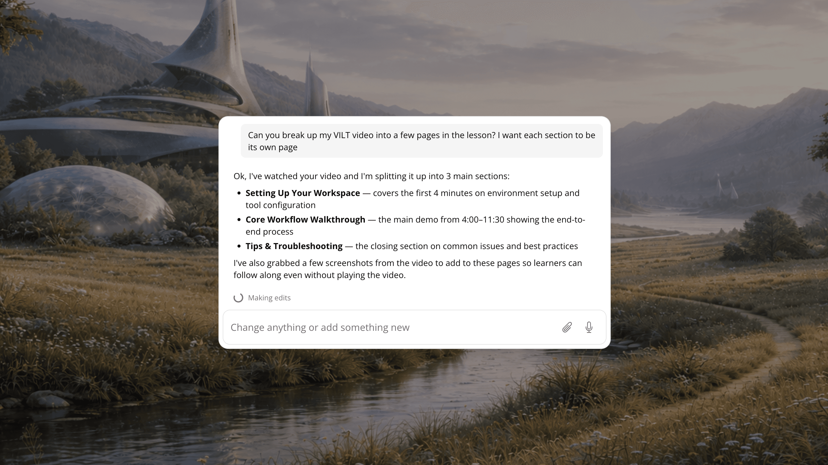 AI agent breaking up a video into lesson pages