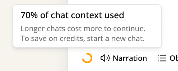AI chat context usage indicator
