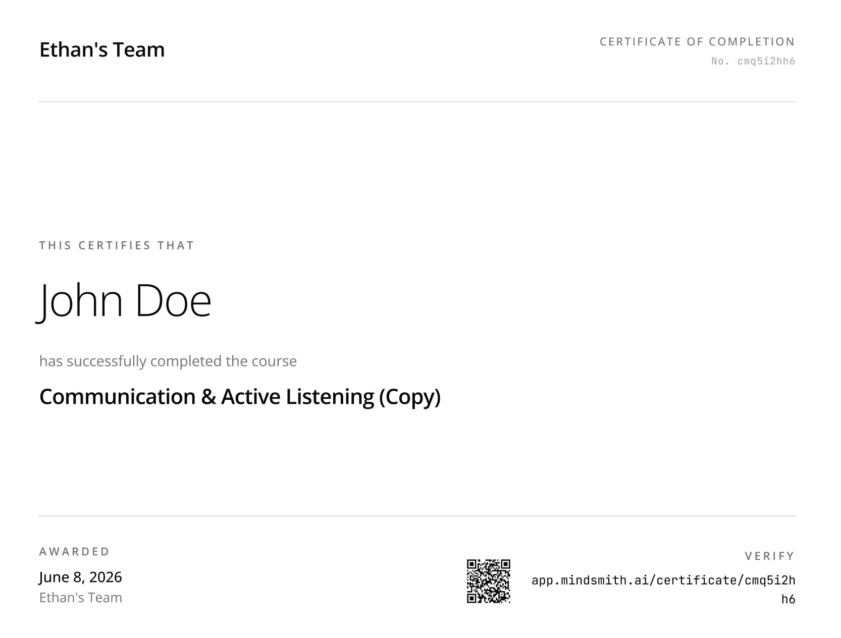 Redesigned course completion certificate with QR-code verification