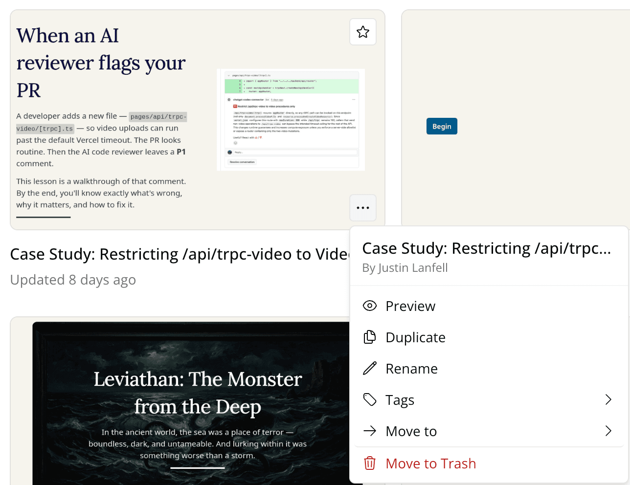 Creator attribution on lesson and course cards