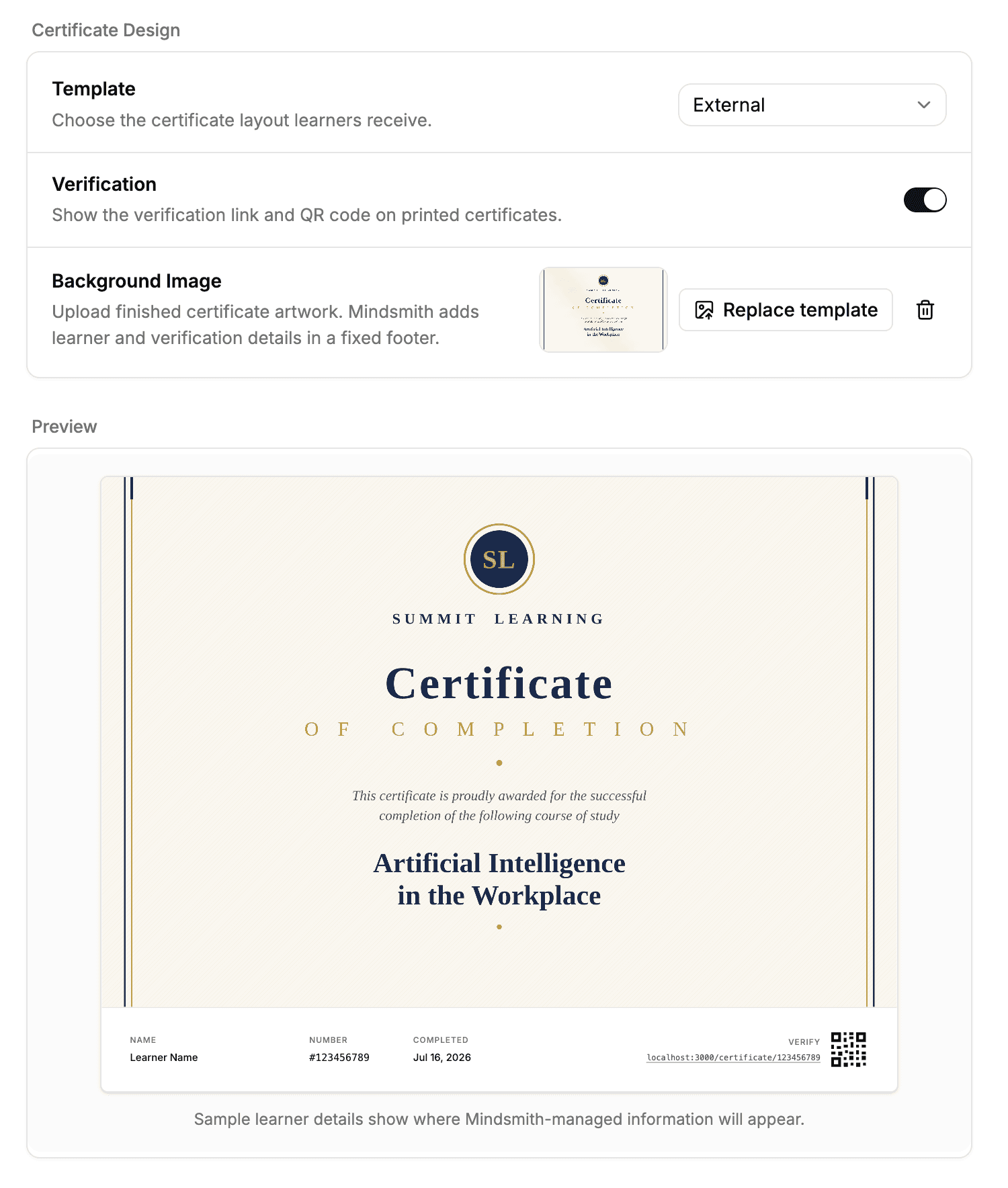 Custom certificate template editor