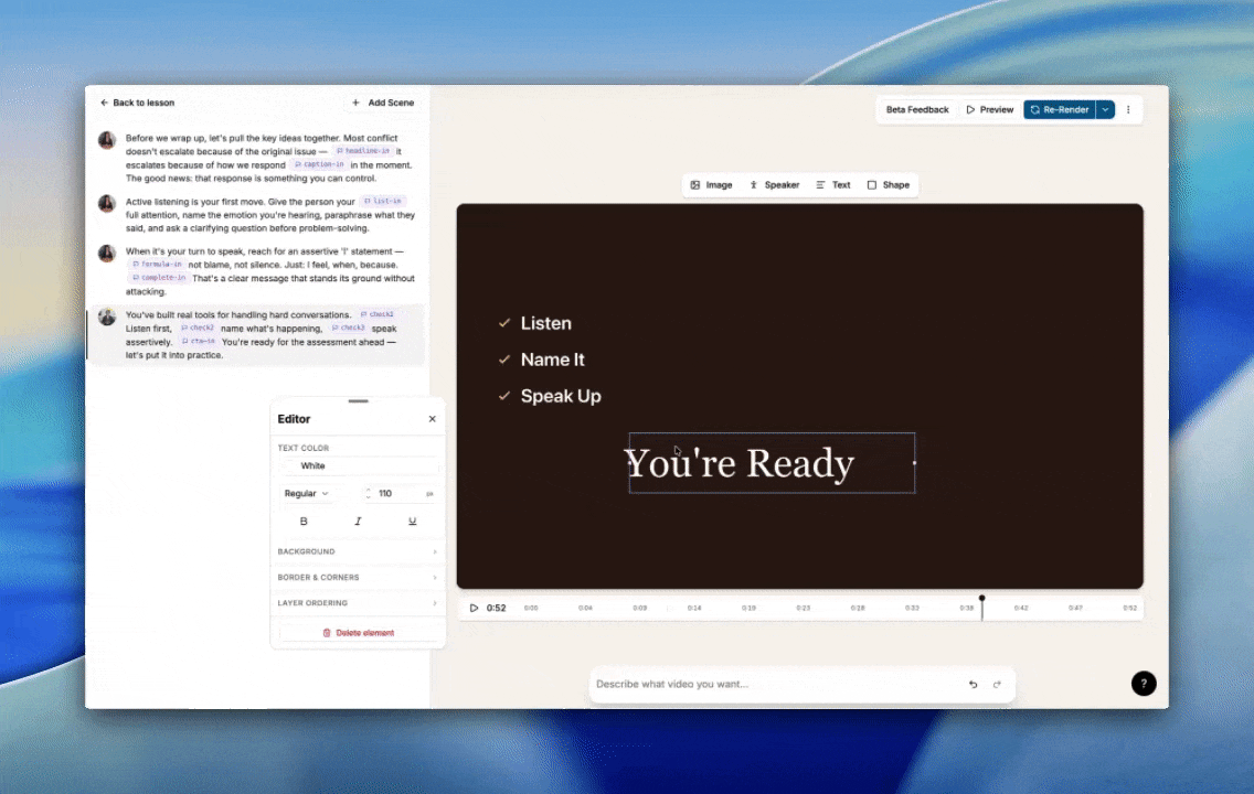 Direct editing in Mindsmith Video V2 editor
