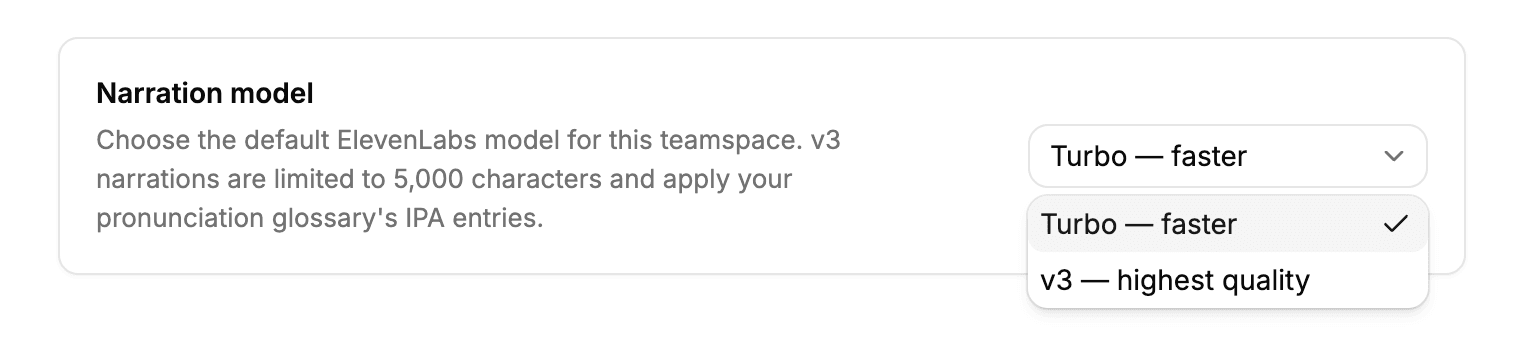 ElevenLabs v3 narration voice for paid teams