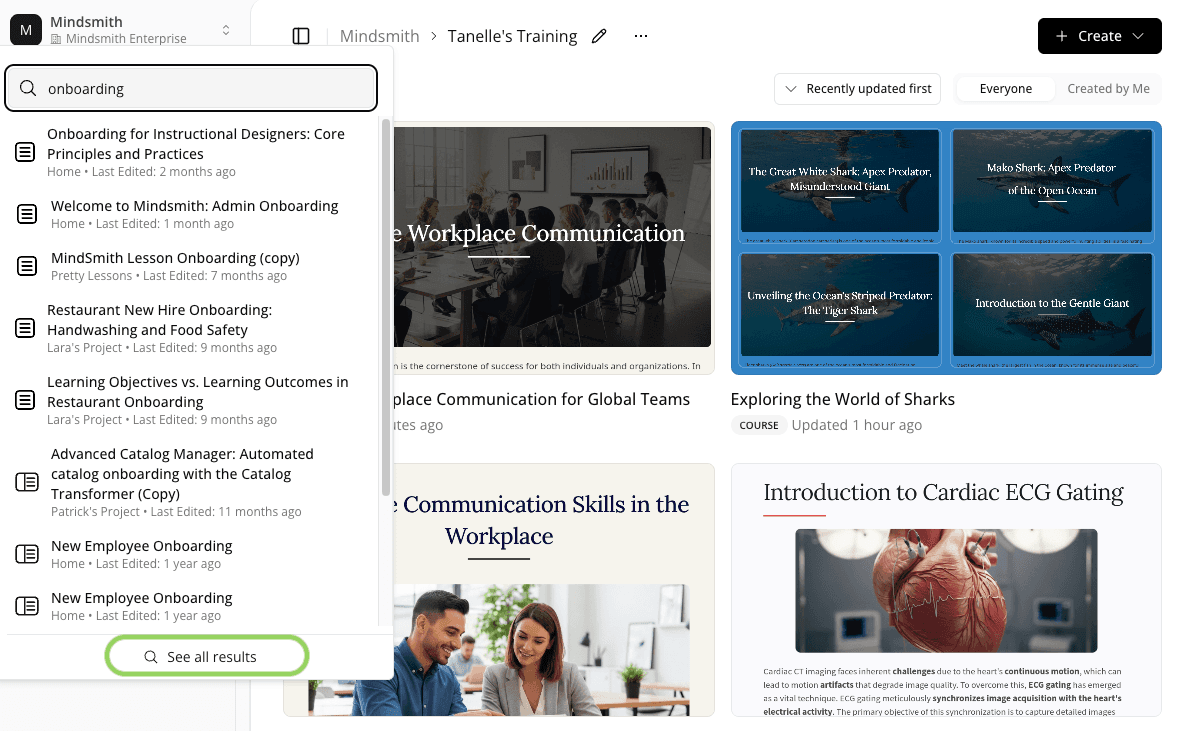 Full page search results