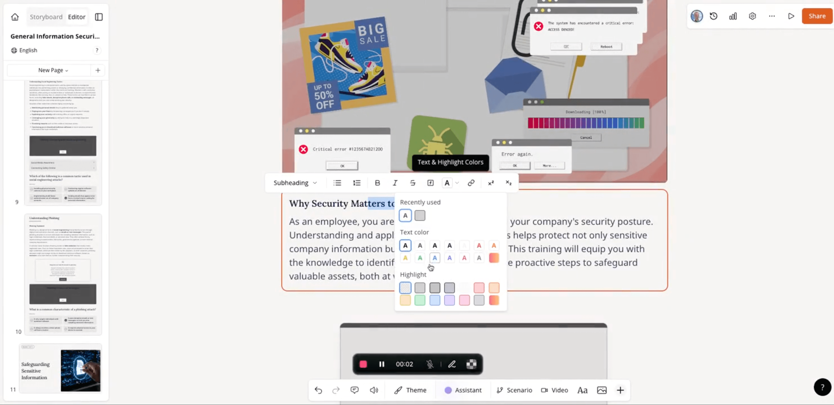 Granular text color and highlighting