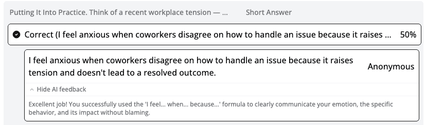Inline AI feedback in short-answer analytics