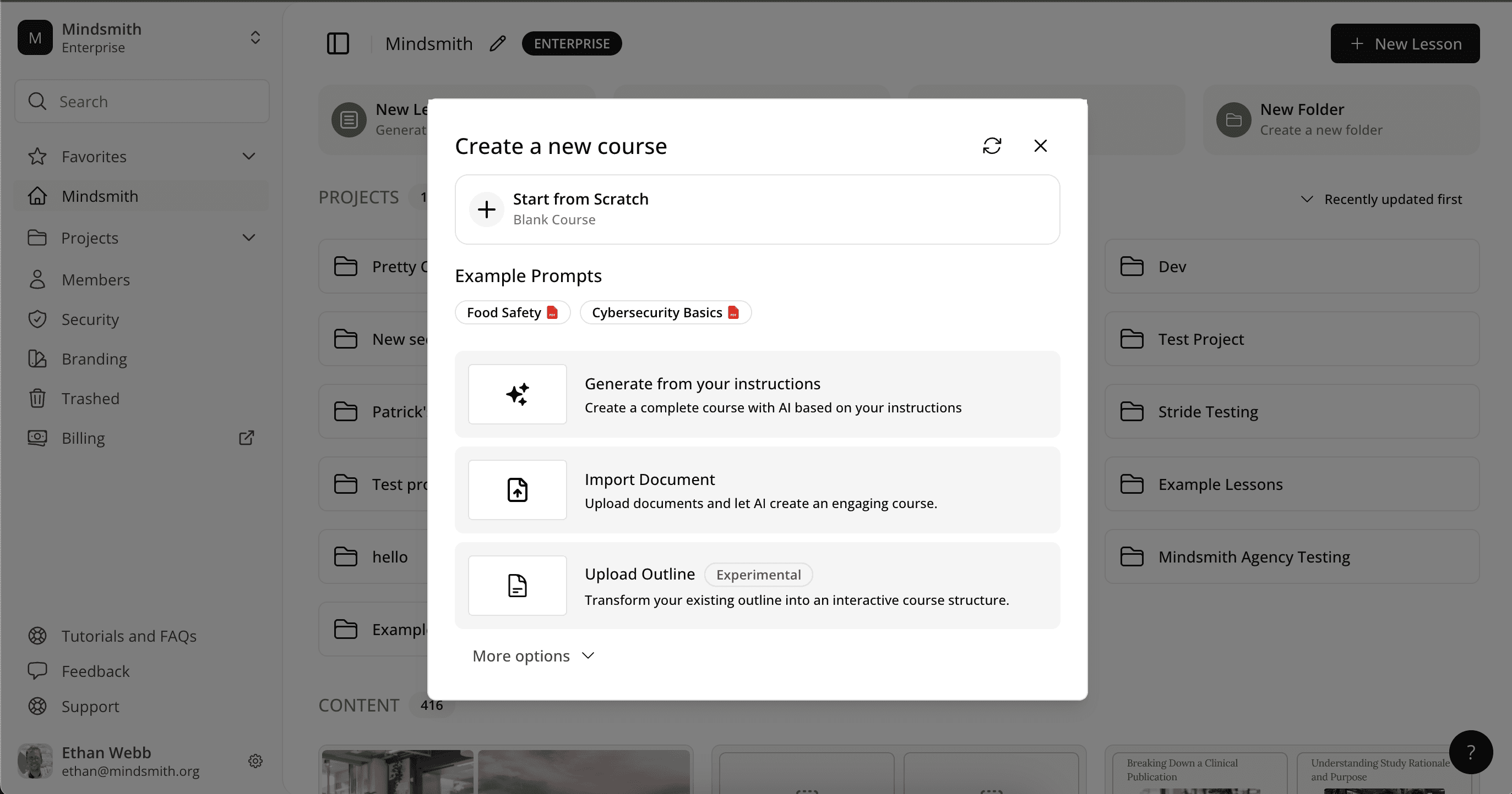 New course generator UI