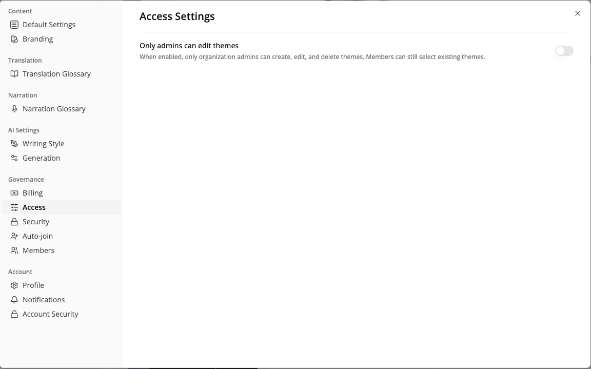 Organization access settings