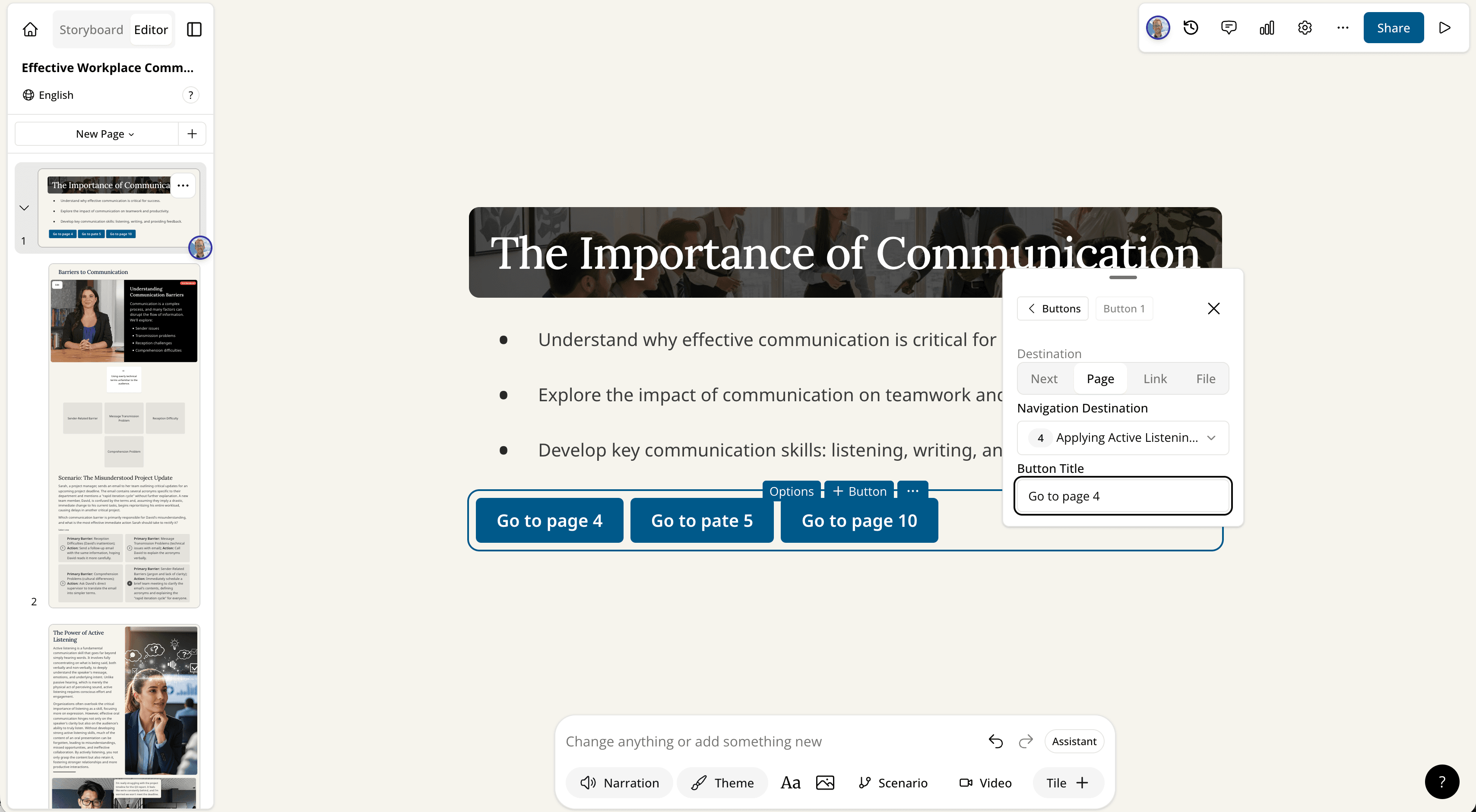 Route buttons to any page