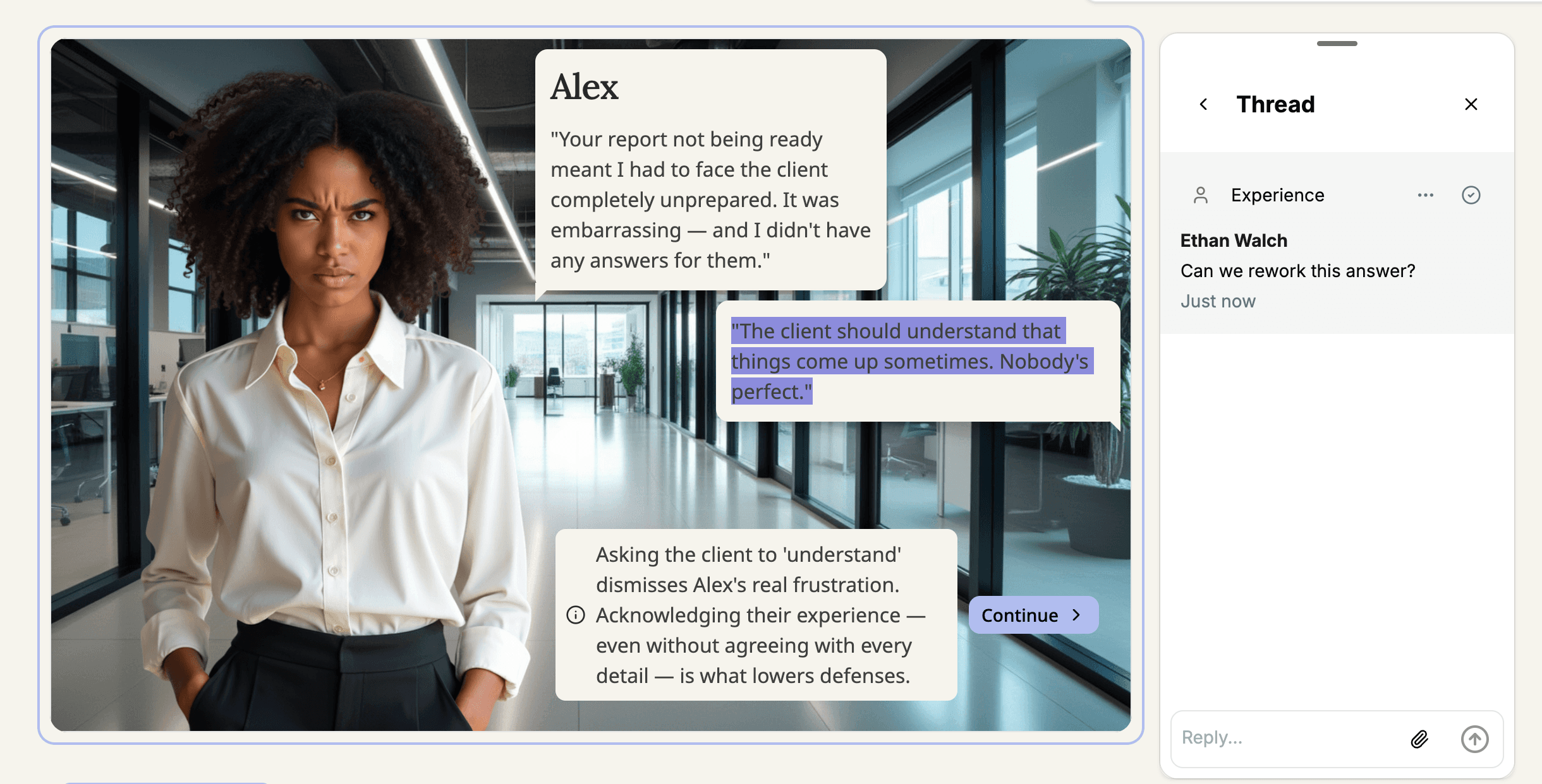 Comment on specific text inside scenario tiles