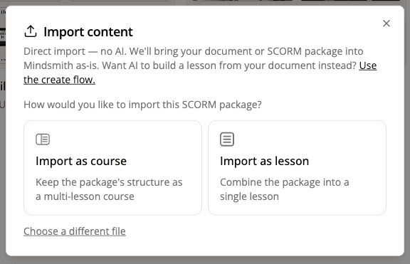 Import SCORM as a course or a single lesson