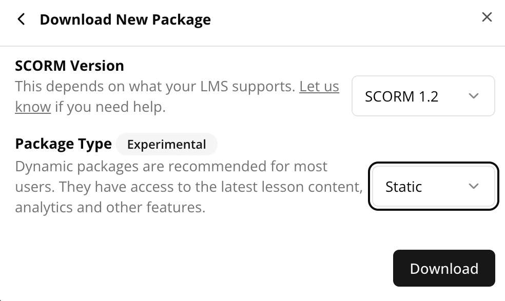 Static SCORM export
