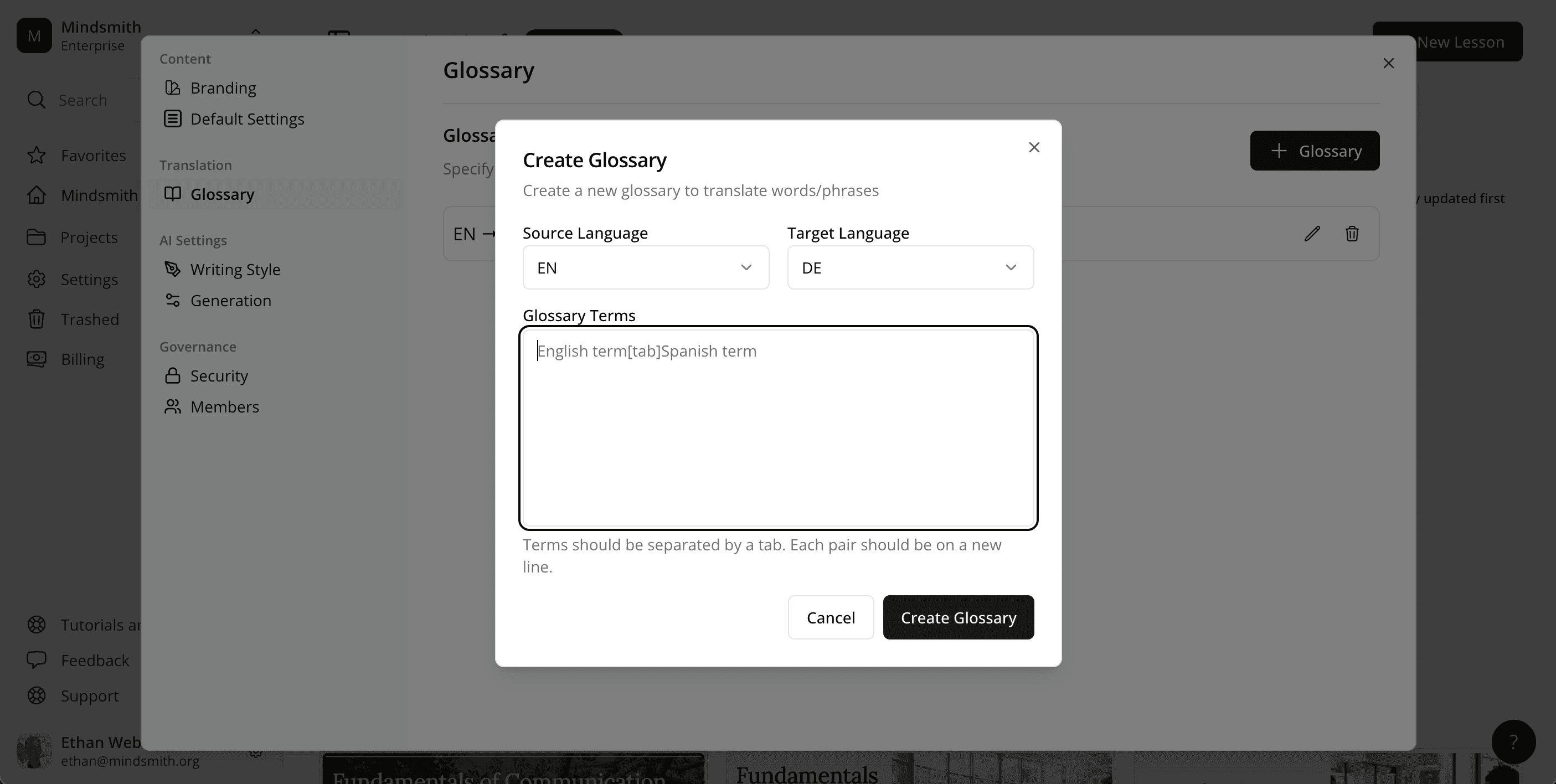 Translation Dictionary / Glossary