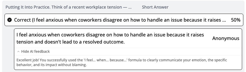 Inline AI feedback in short-answer analytics | Mindsmith